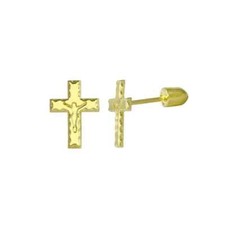 14 Karat Yellow Gold Cross Screw Back Stud Earrings