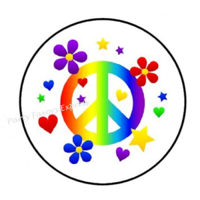 PEACE SIGN RETRO 70'S ENVELOPE SEALS LABELS STICKERS PARTY FAVORS