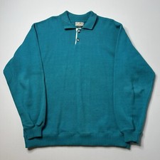 Vtg LL Bean River Driver Shirt Mens Large Tall Henley Green Turquoise USA Made