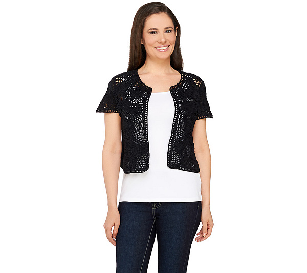 Liz Claiborne New York Hand Crochet and Sweater Knit ShrugBlackMedium