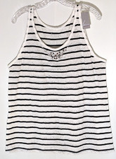 Lane Bryant Jewel Tank Top White Lace Pattern Black Stripes Semi-Sheer Sz 14/16