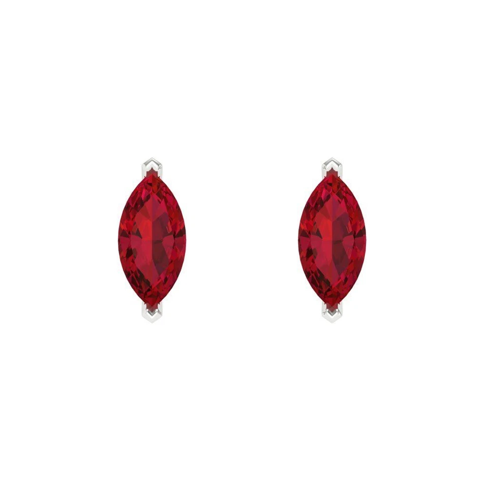Simulated Ruby Stud Earrings for Women, Screw back (1 cttw, 8x4mm Marquise-Cut) - Image 3 of 4
