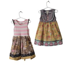 Matilda Jane Lot of 2 Size 4 Dress Kids Girls Mixed Print Floral Boho Ruffle 2pc