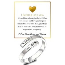 sunglnl I Fcking Love You Ring For Women, Open Adjustable Adjustable, Silver