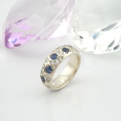 Ring Bandring 925 Sterlingsilber 41 Diamanten 1,05 ct 11 Saphire 3,48 ct - Bild 1 von 4
