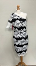 Little Mistress Dress Womens UK 14 One Shoulder Lace Bodycon Evening Black White