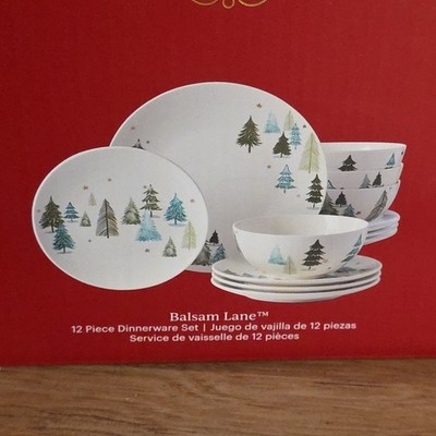 Lenox 893565 Balsam Lane 12-Piece Dinnerware Set Wintry Porcelain Charm Pines
