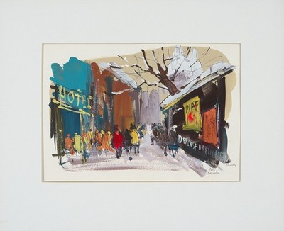 UNKNOWN Signed Vintage c1963 Gouache Painting Busy Street Scene PARIS ...