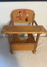 VTG, 50's ERA, CHILDS WOODEN FOLDING POTTY TRAINING SEAT, BALLOON SCENE