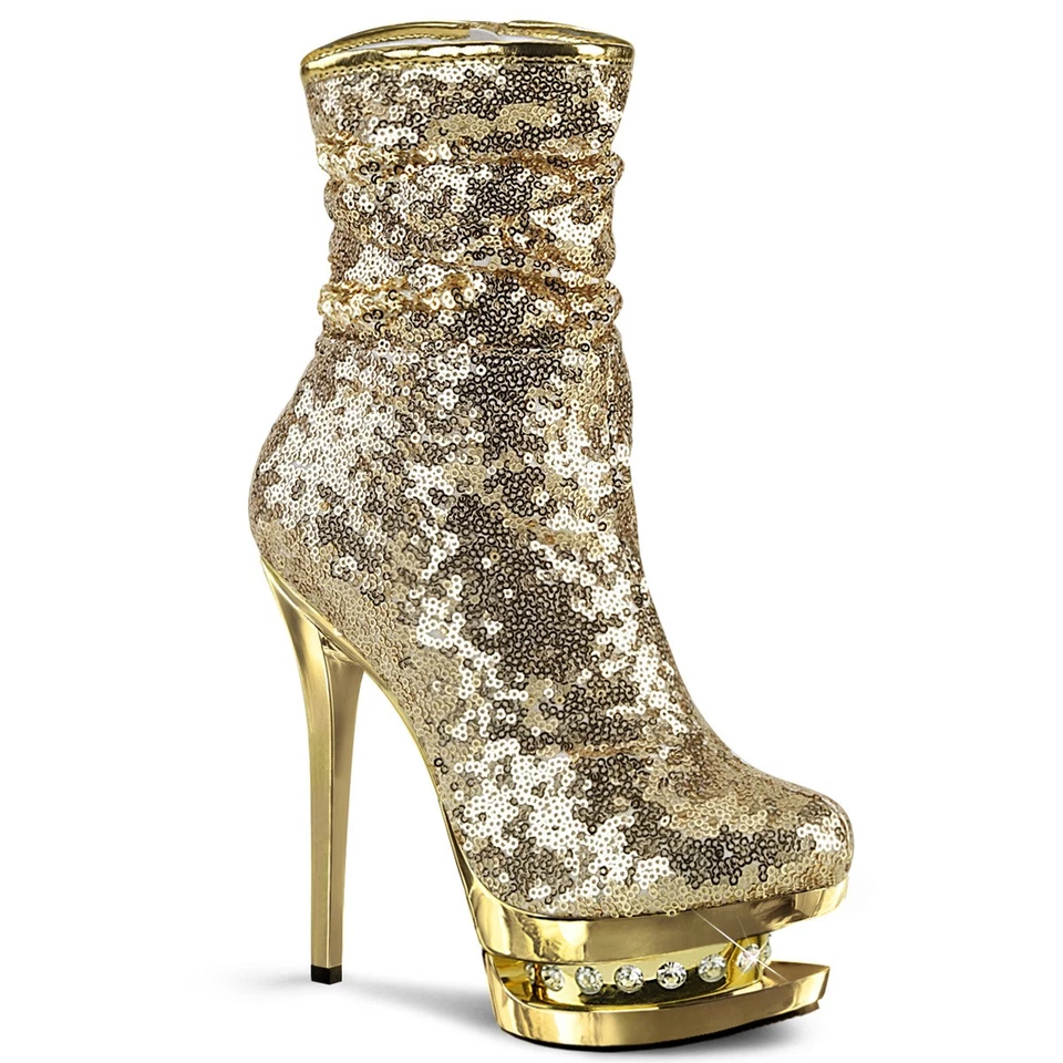 Sale-BLONDIE-R-1009 Pleaser High-Heels Stiefeletten gold Pailletten Strass Gr 37 - Bild 1 von 1