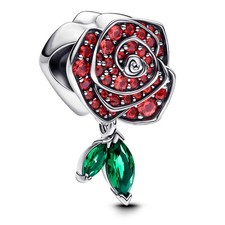 Pandora Bijoux Argent Charm Brillant Fleurissante Rose Rouge 793201C02