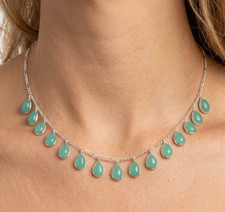 925 Solid Sterling Silver Aqua Chalcedony Pear Shape Necklace - 18.5 Inch