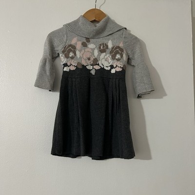 Janie And Jack Baby Girls Sweater  Dress 18-24 Months Floral Gray Pink Soft
