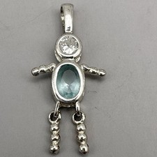 Boy Pendant March Birthstone Blue  Clear Crystals Signed C 925 Sterling Silver