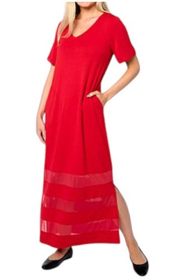 Colleen Lopez Women's EveryWear Mesh Insert Maxi Dress Chili Pepper