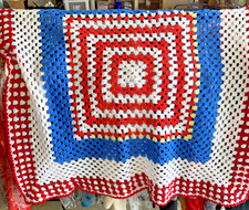Vintage Handmade Crochet Afghan Blanket Red W...