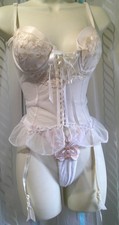 "Enchanting" Vtg Garter Corset Set Lace-Up/Push-Up/Underwire White Honey Sz M