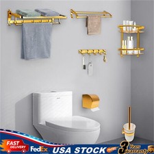 Bathroom Accessories Set Wall-Mounted Bath Toilet Brush Hardware Towel Rack Gold