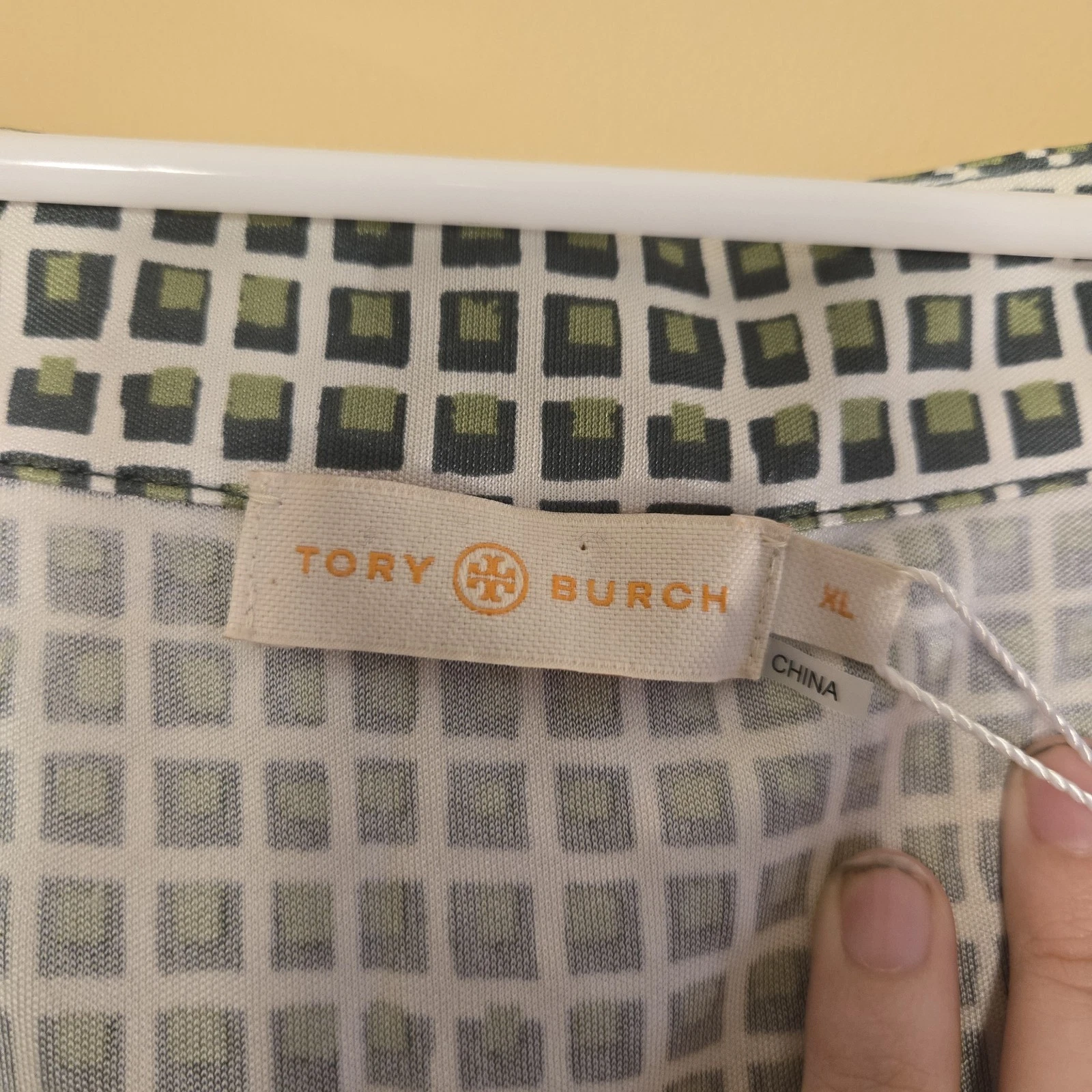 Abito Tory Burch Paris seta verde finestra doppio blocco senza maniche XL nuovo con etichette