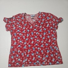 SB Scrubs Scrub Top Women  s L Red Ladybugs Pockets 100 Cotton