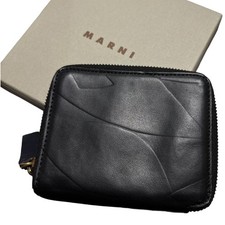 Marni Leather Wallet Black Zipper Round Coin Pocket Mens Women Accessories