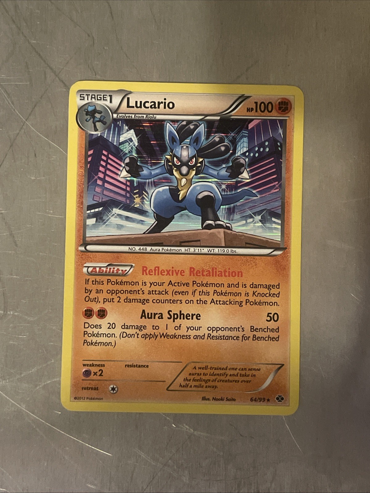 Pokemon 2012 TCG Lucario Card 64/99 Holo Rare, Next Destinies