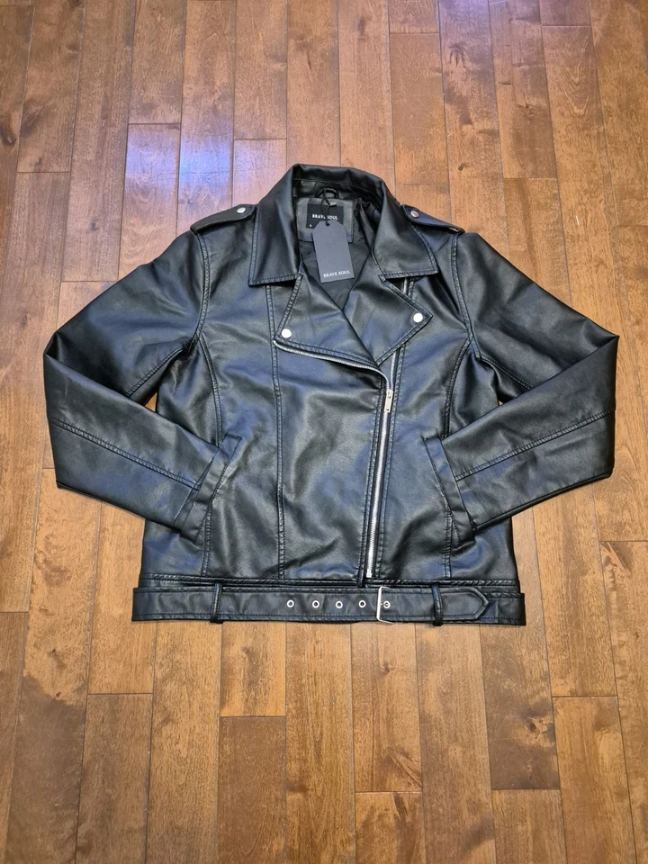 Brave SOUL Womens LJK-CONEY Black Faux Leather Jacket Oversize Fit Size Small - Image 4 of 4