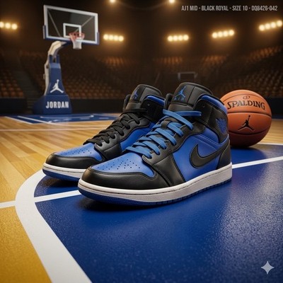 Nike Air Jordan 1 Mid Black Royal Blue DQ8426-042 Men's Sz 10 Retro Sneaker.