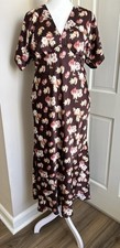 Brown Pink Floral Midi Dress Size L ASTR The Label Talyha V-Neck Ships Free