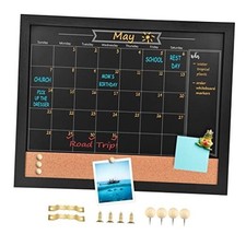 Chalkboard Calendar and Bulletin Combo Board. 13" x 13"W x 17"H Black Frame-a