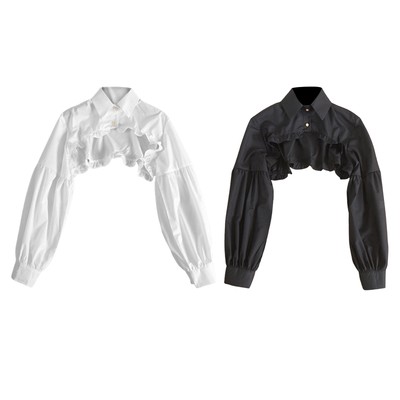 Frauen Baumwolle Abnehmbare Revers Choker Halskette Langarm Shirt Fake False