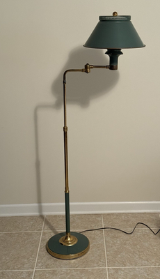 Vintage 1940s Green & Gold Metal Shade Swing Arm Adjustable Tole