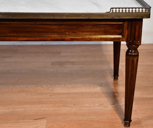 1930s French Louis XVI Walnut & Marble top / Brass Gallery Coffee Table - Bild 5 von 9