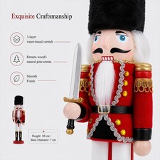 Wooden Nutcracker Soldier 12in With Sword Christmas Tabletop Decor Holiday Gift