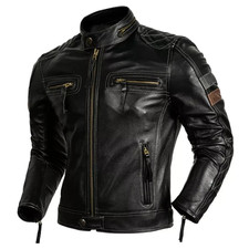 Men s Black Leather Motorcycle Biker Jacket Real Lambskin Slim Fit Retro Jacket