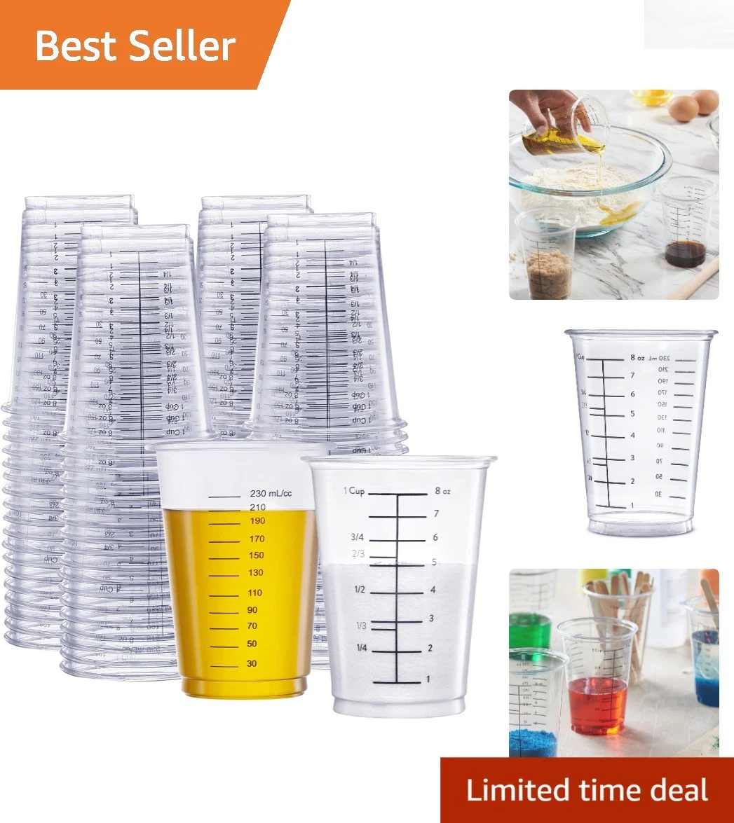 25 Count - 10 oz Uncrushable Disposable Plastic Measuring Cups for Kitchen & Art