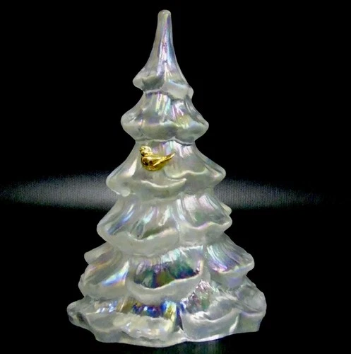 Fenton Christmas Tree White Iridescent with Gold Bird Vintage