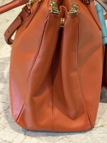 Prada Galleria Saffiano Lux Front Pocket Cargo Tote Papaya & Turchese - Picture 3 of 24