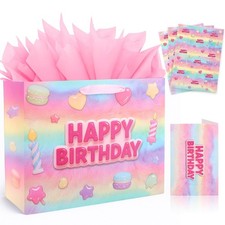 13  Pink Happy Birthday Gift Bag with Tissue Paper, Wrapping Paper and Card, M...