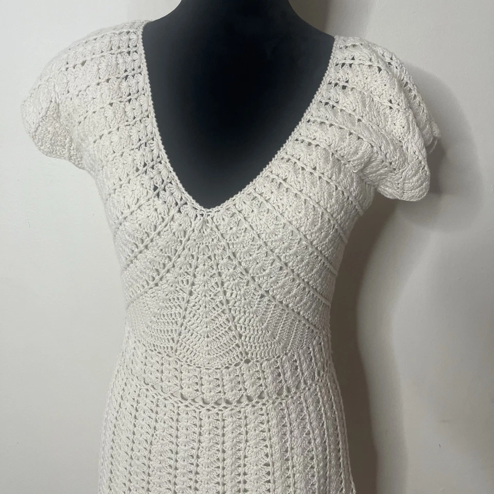 Moda International женщин кремовый хлопок крючком мини-платье M богемное Y2K - Изображение 3 из 4