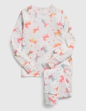 Gap Kids 100% Organic Cotton Unicorn Print PJ Pyjama Set, Ivory, 6-8yrs BNWT