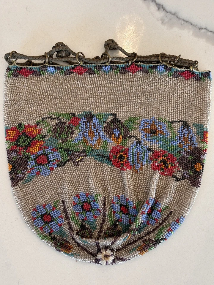 Cartera antigua Art Deco vintage con cuentas con patrón floral para damas, estilo genuino raro Foto 2 de 4