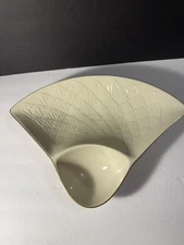 Lenox Jacquard Chip and Dip Fan Dish 16”Embossed Ivory China Gold Trim USA Rare