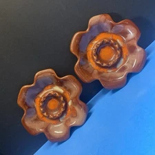 Lot 2 Vintage MCM USA California Pottery AT-1 Flower Ashtray Orange/Cream/Red