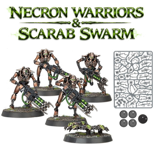 Warhammer 40k Necron Warriors x 4 & Scarabs Swarm x 1 - on Sprues