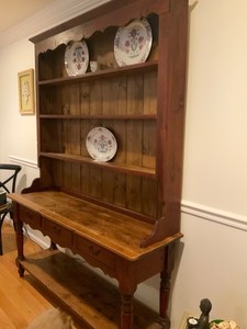 Dining room side board with attachable hutch plate rack, reclaimed wood 1990
