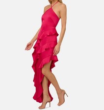Adrianna by Adrianna Papell Women's Pink Halter-Neck Ruffled Gown Dress Size 6