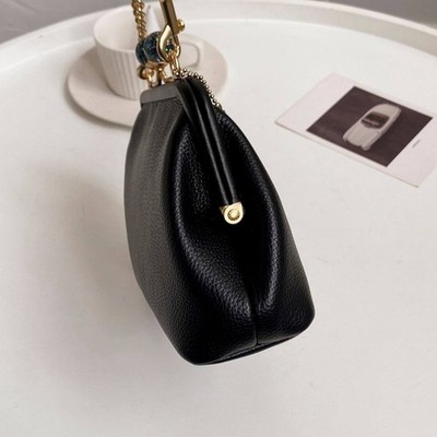 COACH Nora Kisslock Crossbody C1451Black Leather Shoulder Bag Gold