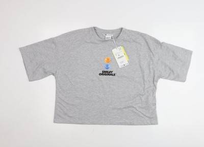 Graues Cropped-T-Shirt Damen UK Größe S Zara Smiley Originals