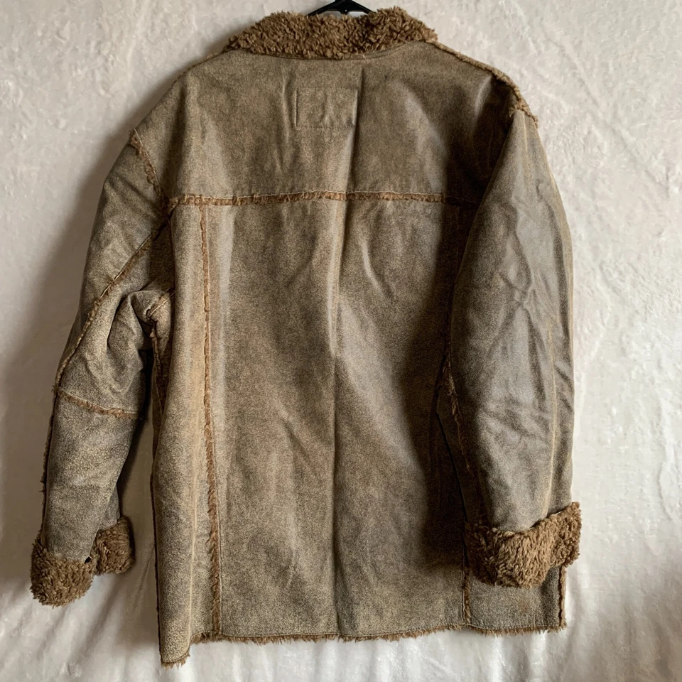 BKG67 Men's Large Genuine Leather Jacket with Faux Fleece Lining Brown BUCKLE - Image 2 of 4